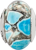 Sterling Silver 925 Blue Mosaic Magnesite Bead with Polished Finish