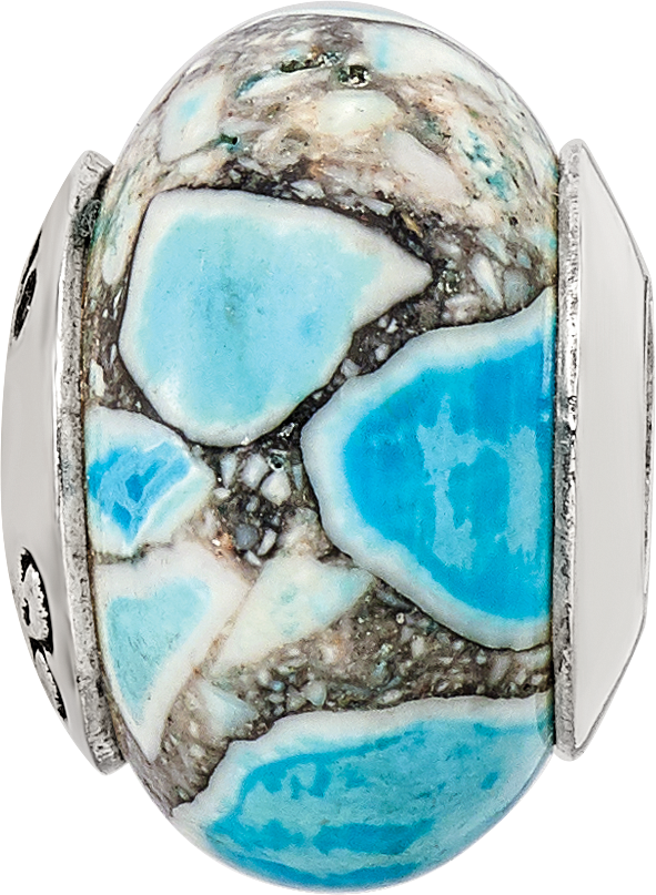 Sterling Silver 925 Blue Mosaic Magnesite Bead with Polished Finish