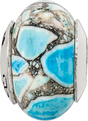 Sterling Silver Reflections Blue Mosaic Magnesite Stone Bead