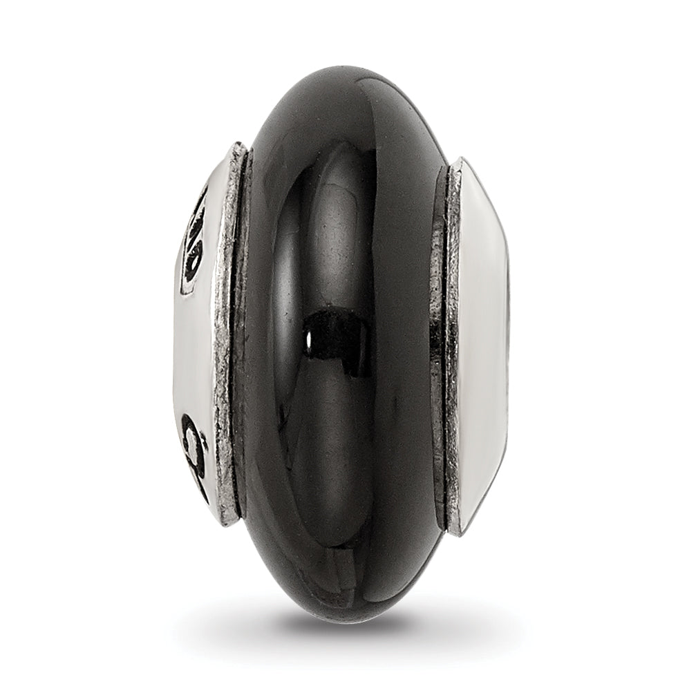 Sterling Silver 925 Black Agate Bead with Polished Finish Elegant