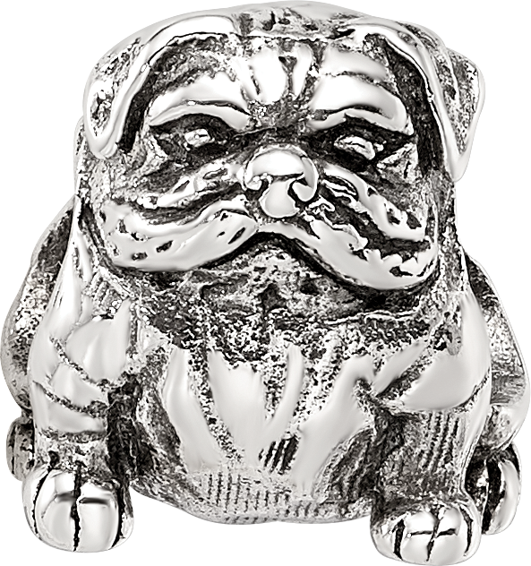 Sterling Silver 925 Bulldog Bead with Antiqued Finish Loyal Pet Lover's Charm