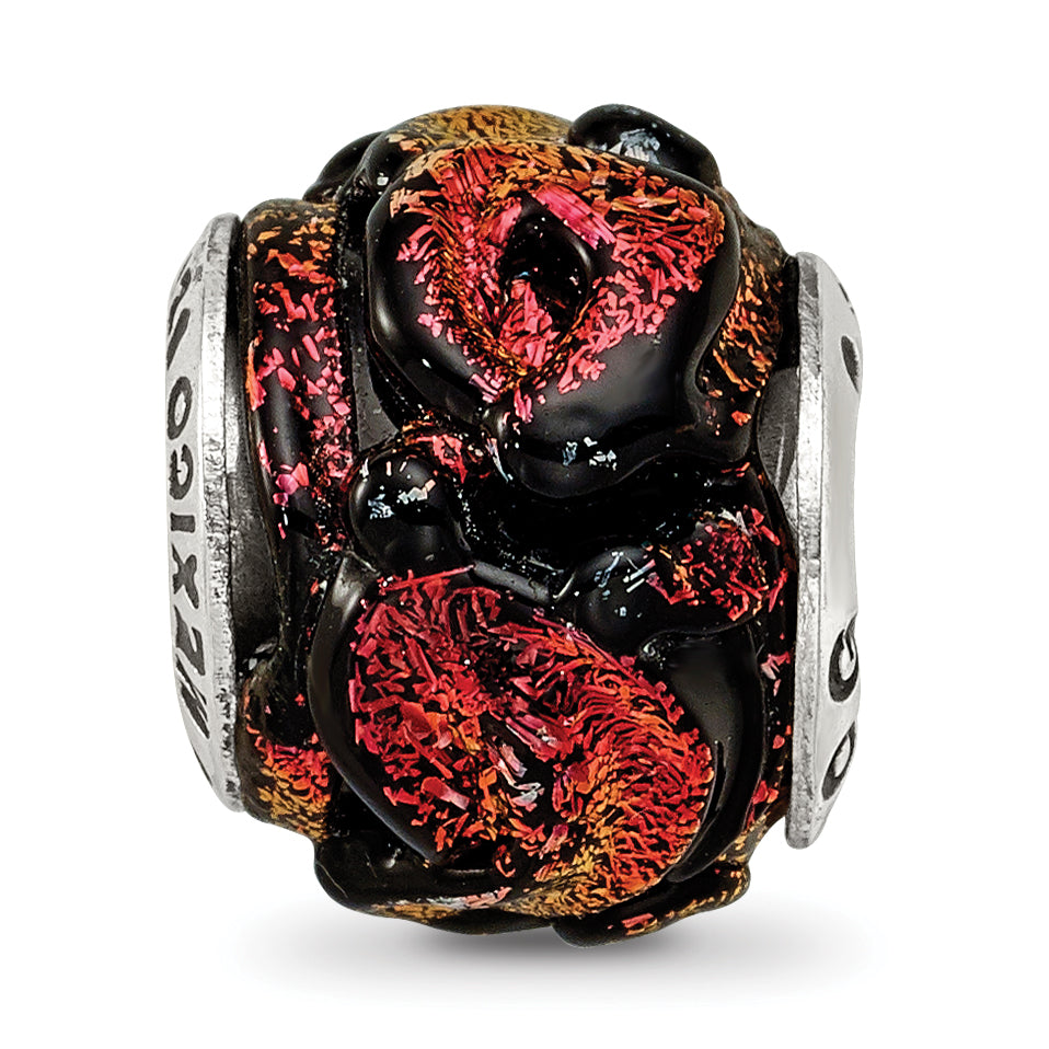 Orange Dichroic Glass Bead Charm in Sterling Silver