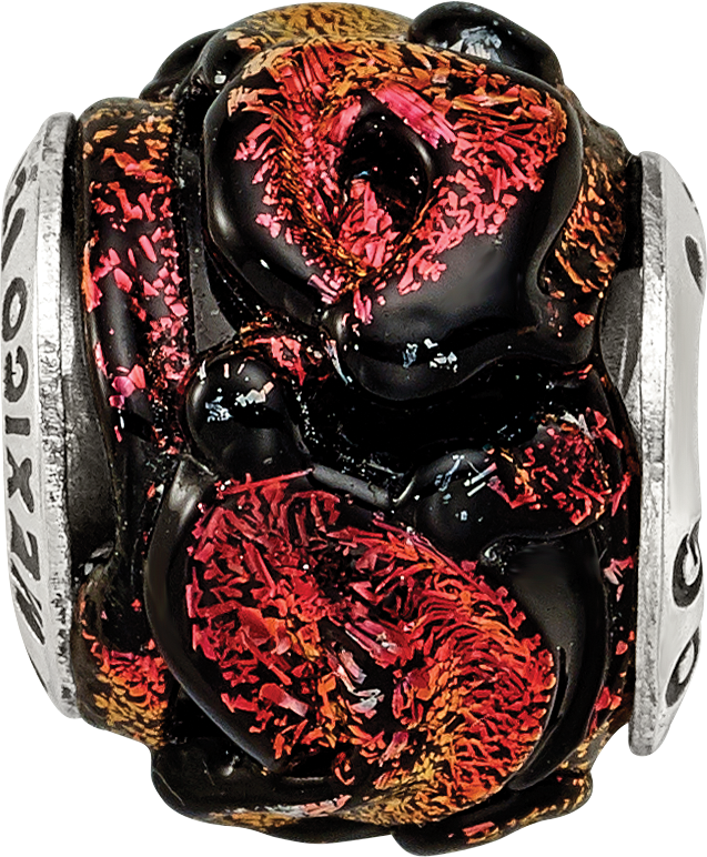 **Sterling Silver 925 Orange Dichroic Glass Bead with Polished Finish Elegant Design**