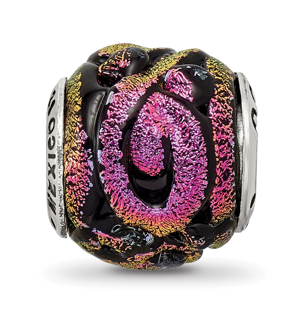 Sterling Silver 925 Purple Dichroic Glass Bead with Polished Finish and Elegant Shine