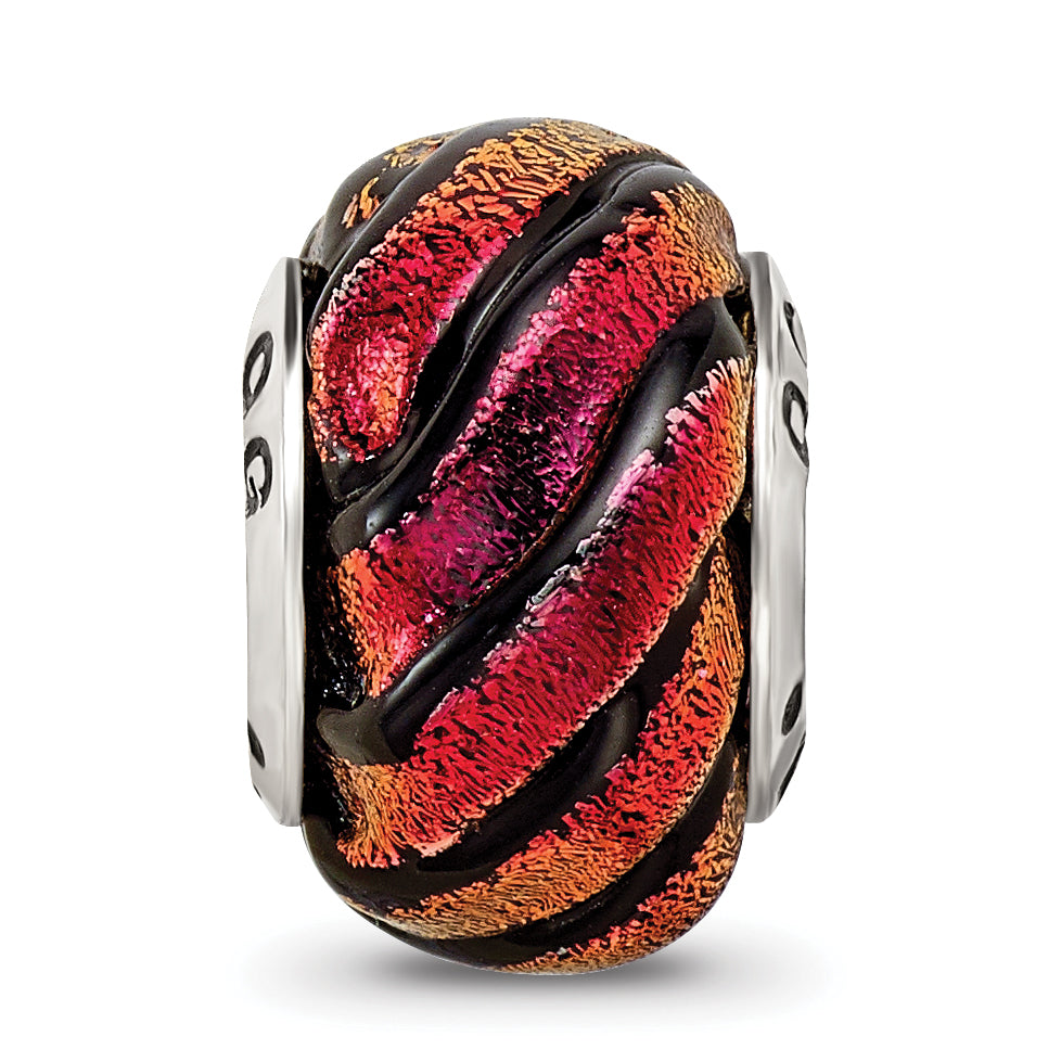 Sterling Silver Reflections Orange Swirl Dichroic Glass Bead