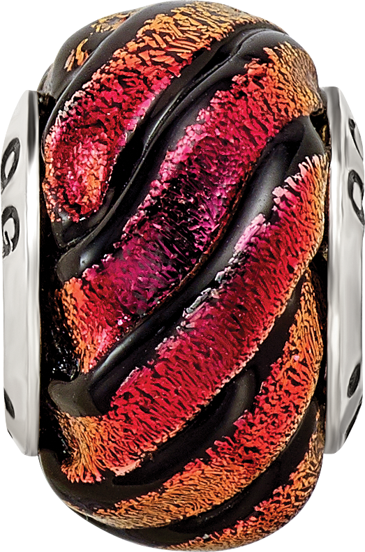 Sterling Silver Orange Swirl Dichroic Glass Bead with Polished Finish Casual Elegant Style