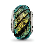 Green Swirl Dichroic Glass Bead Charm in Sterling Silver