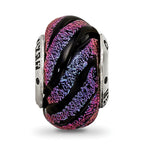 Sterling Silver Purple Swirl Dichroic Glass Bead with Polished Finish  Elegant and Versatile