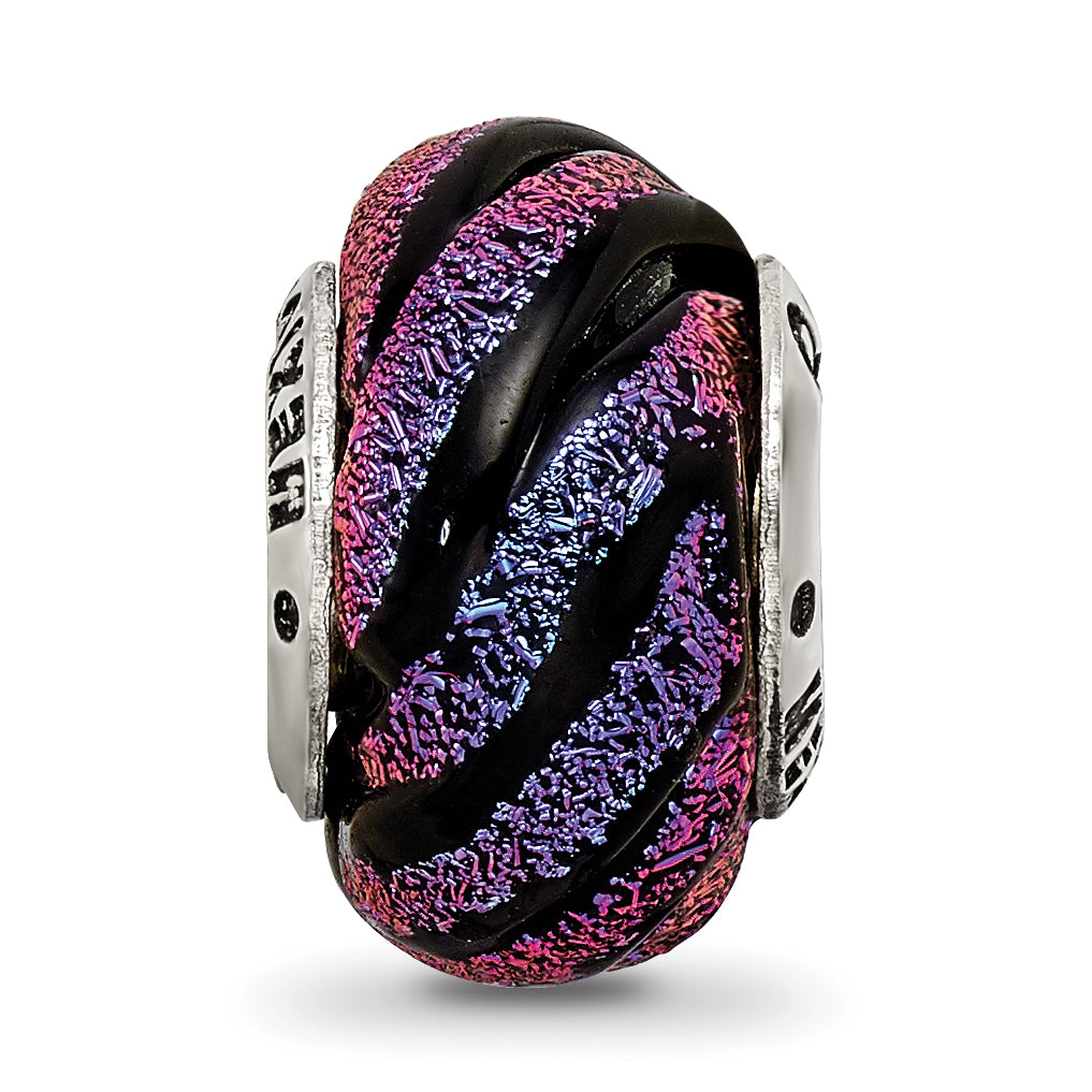 Sterling Silver Purple Swirl Dichroic Glass Bead with Polished Finish  Elegant and Versatile