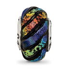 Sterling Silver Rainbow Swirl Dichroic Glass Bead with Polished Finish for Elegant Jewelry