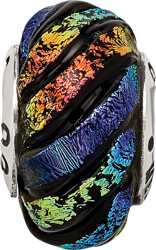 Sterling Silver Rainbow Swirl Dichroic Glass Bead with Polished Finish for Elegant Jewelry