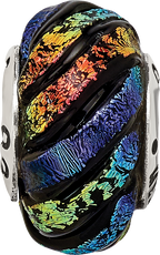 Sterling Silver Rainbow Swirl Dichroic Glass Bead with Polished Finish for Elegant Jewelry