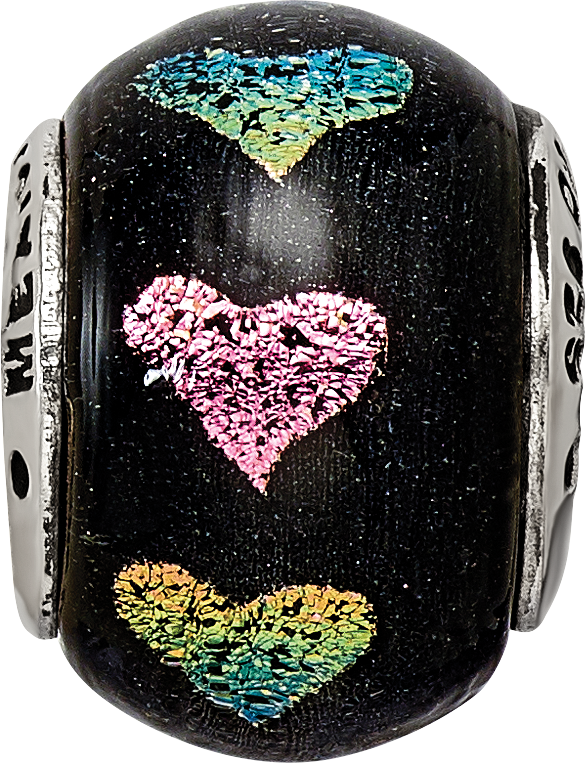 Sterling Silver Reflections Pink/Purple Hearts Dichroic Glass Bead