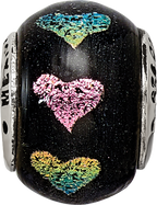 Sterling Silver 925 Dichroic Glass Bead with Pink/Purple Hearts Elegant & Polished Charm