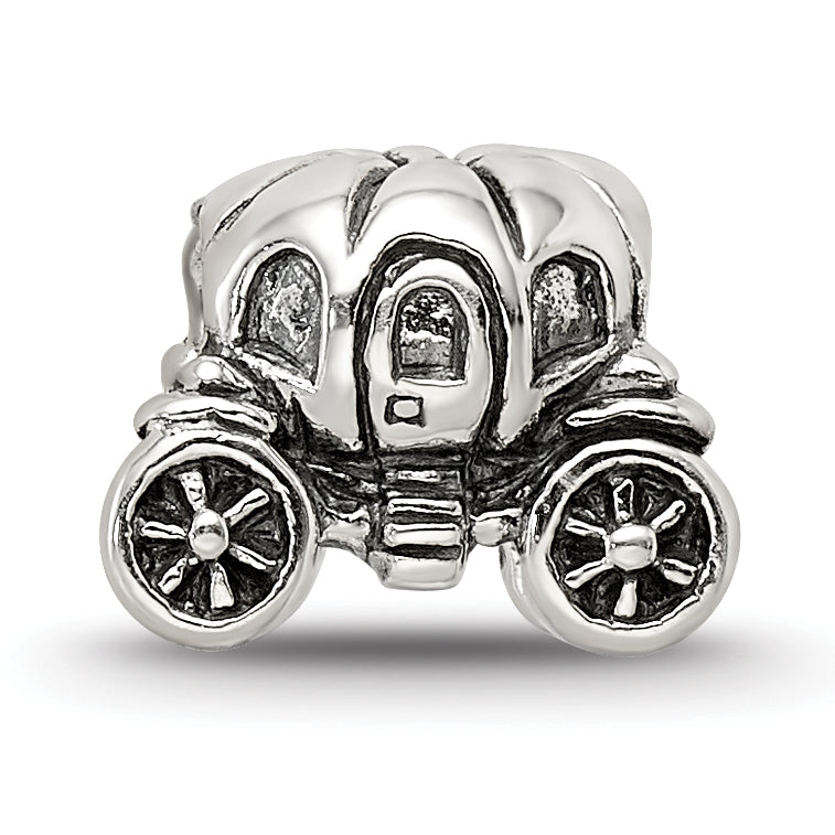 Sterling Silver 925 Pumpkin Carriage Bead with Antiqued Finish Solid Cast