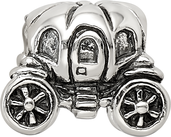 Sterling Silver 925 Pumpkin Carriage Bead with Antiqued Finish Solid Cast