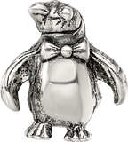 Sterling Silver 925 Penguin Bead with Antiqued Finish Solid Cast Design