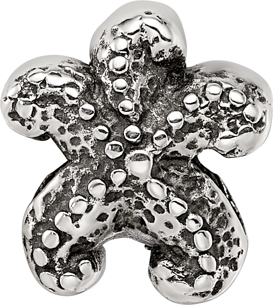 Sterling Silver 925 Antiqued Starfish Bead with Solid Cast Design