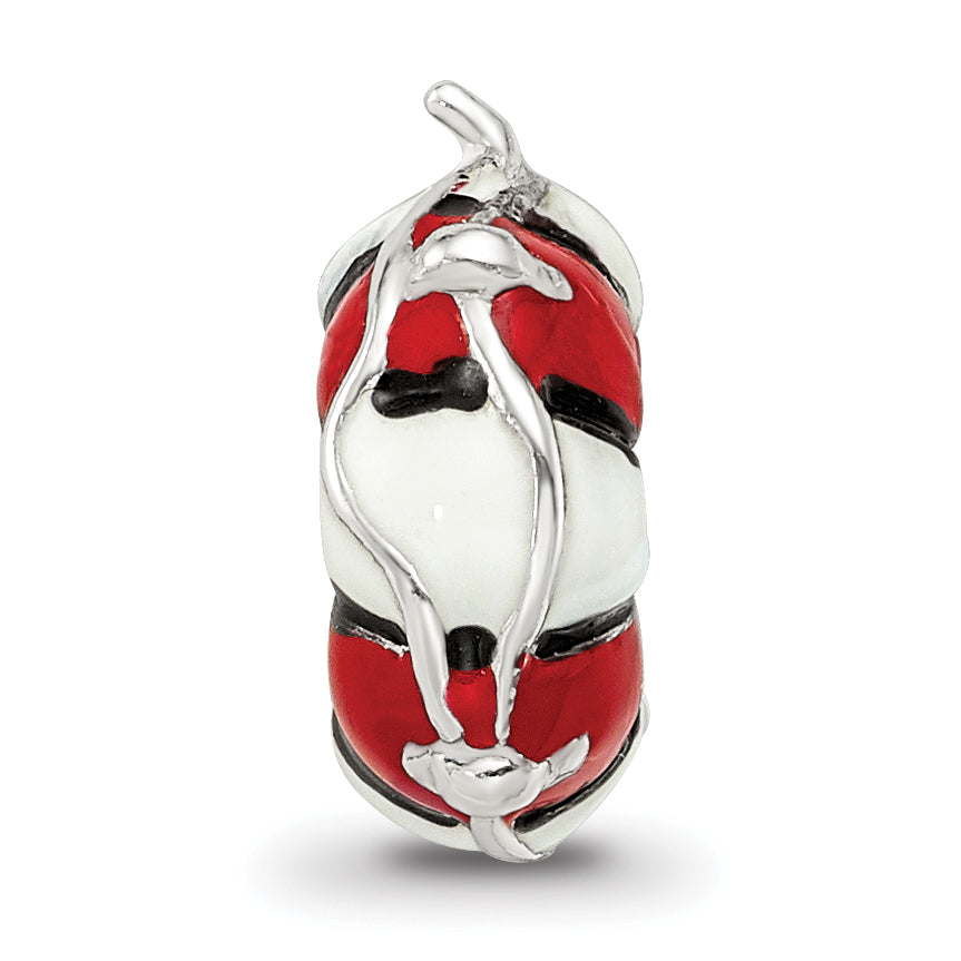 Sterling Silver 925 Life Preserver Bead with Enameled Accents  Antiqued Finish