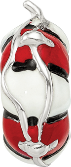 Sterling Silver 925 Life Preserver Bead with Enameled Accents  Antiqued Finish