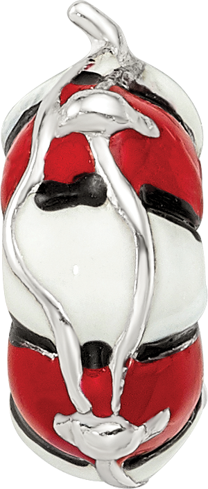 Sterling Silver 925 Life Preserver Bead with Enameled Accents  Antiqued Finish