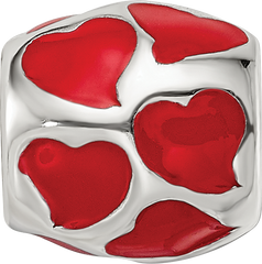 Sterling Silver Reflections Red Enameled Hearts Bead