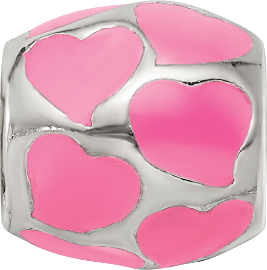 Sterling Silver 925 Pink Enameled Hearts Bead with Antiqued Finish
