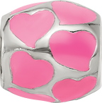 Sterling Silver 925 Pink Enameled Hearts Bead with Antiqued Finish