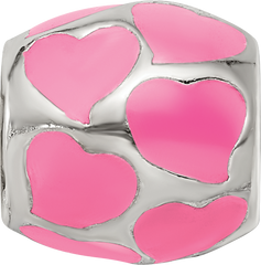 Sterling Silver Reflections Pink Enameled Hearts Bead