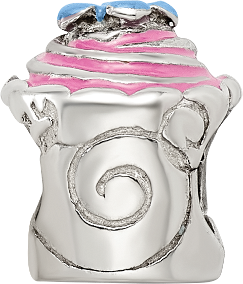 Sterling Silver Reflections Pink Enameled Cupcake Bead
