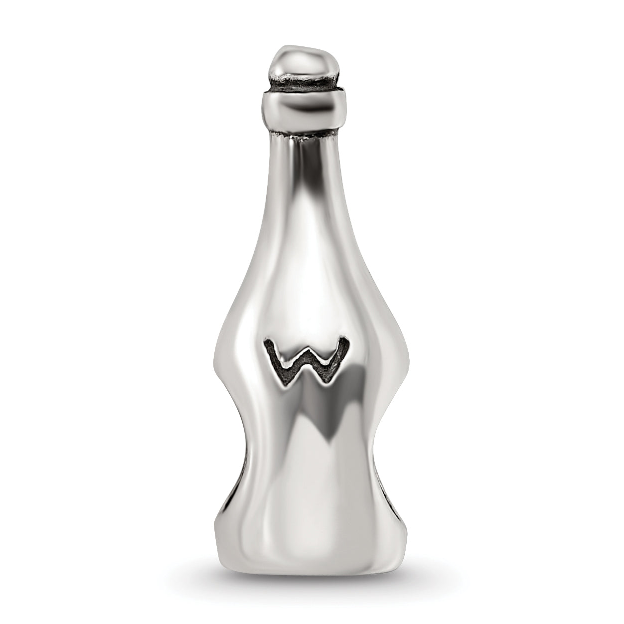 Sterling Silver 925 Wine Bottle Bead with Antiqued Finish Solid Themed Design