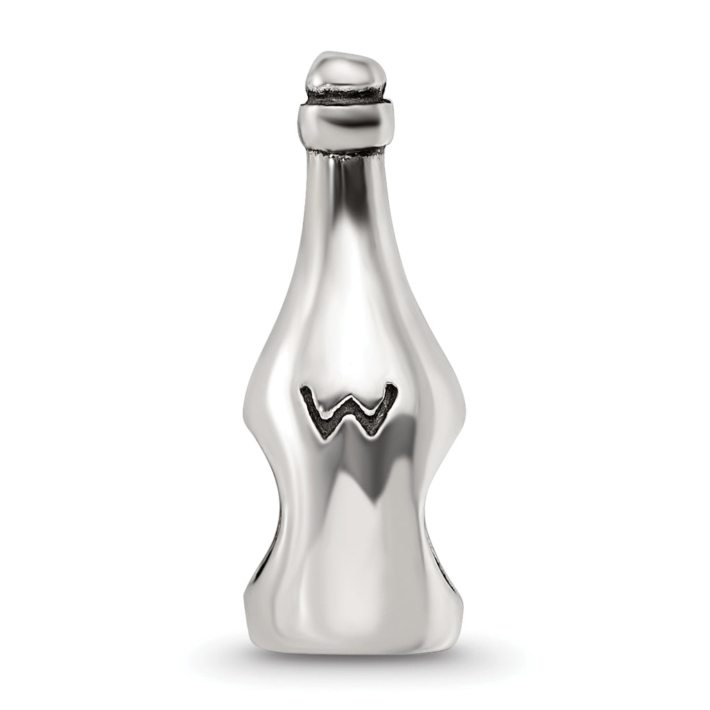 Sterling Silver 925 Wine Bottle Bead with Antiqued Finish Solid Themed Design