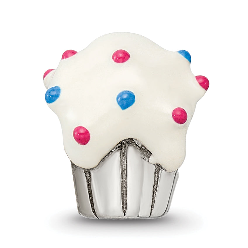 Sterling Silver 925 Enameled Cupcake Bead with Antique Finish