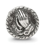 Sterling Silver 925 Praying Hands Bead with Antiqued Finish Solid Themed Design