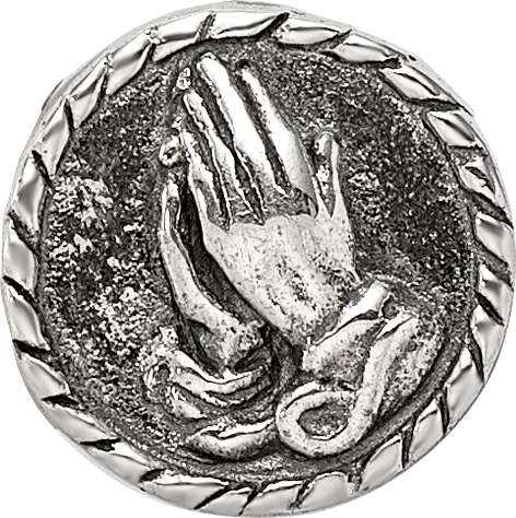 Sterling Silver 925 Praying Hands Bead with Antiqued Finish Solid Themed Design