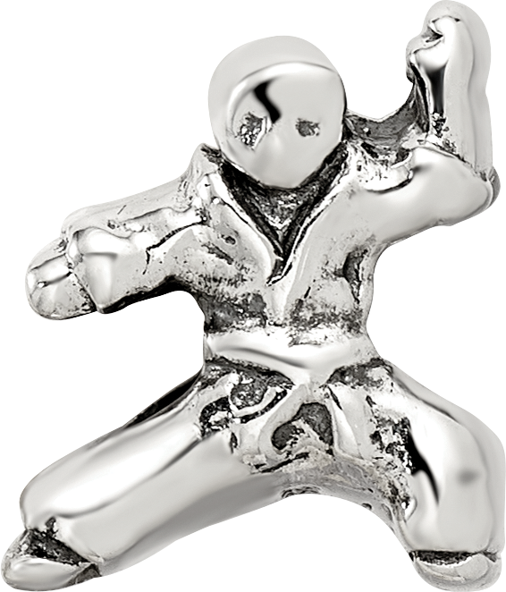 Sterling Silver 925 Karate Person Bead Antiqued Solid Themed Design