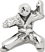 Sterling Silver 925 Karate Person Bead Antiqued Solid Themed Design