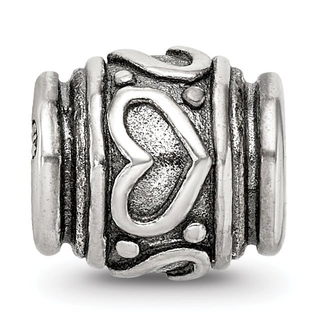 Sterling Silver 925 Heart Bead with Antiqued Finish Solid