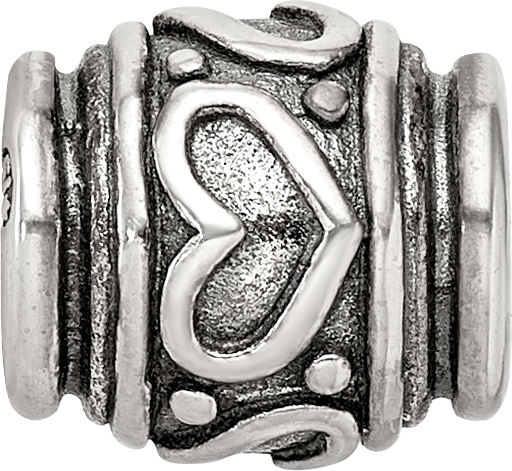 Sterling Silver 925 Heart Bead with Antiqued Finish Solid