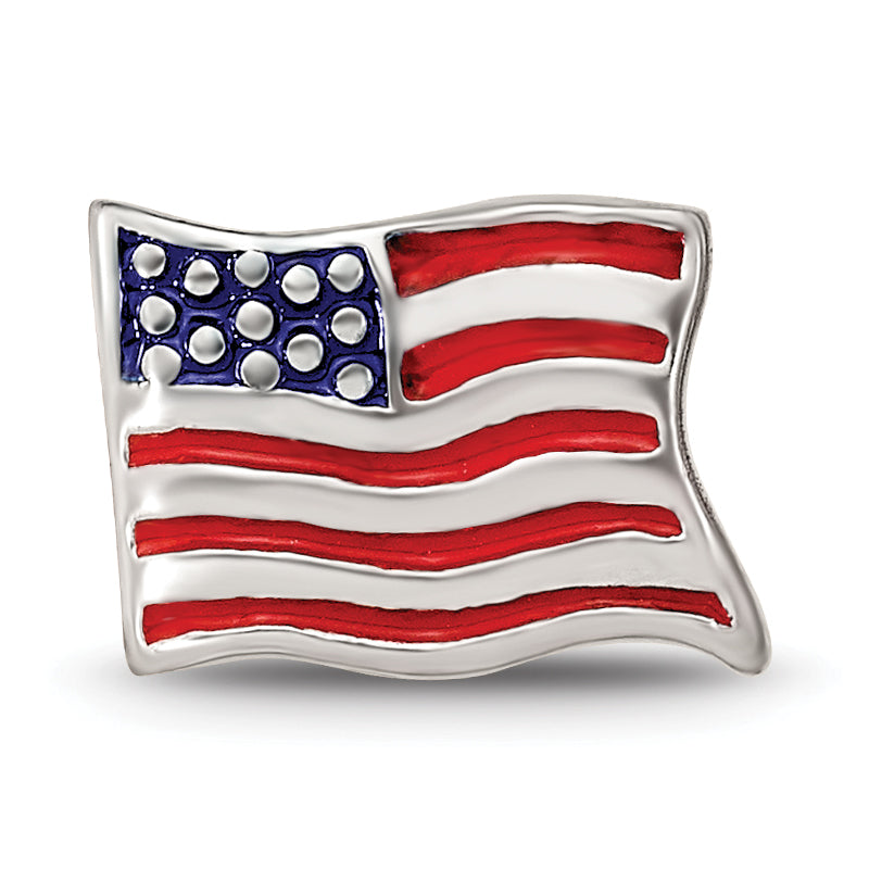 Sterling Silver Reflections Enameled USA Flag Bead