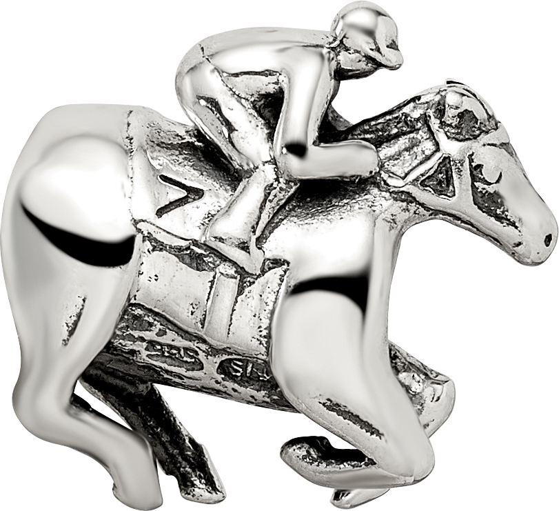 Sterling Silver 925 Race Horse Bead with Antiqued Finish, Solid and Casted Design