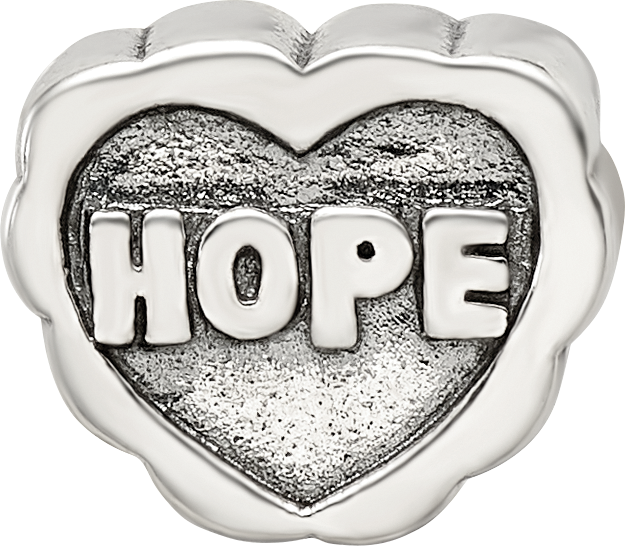 Sterling Silver 925 Hope Heart Bead with Antiqued Finish