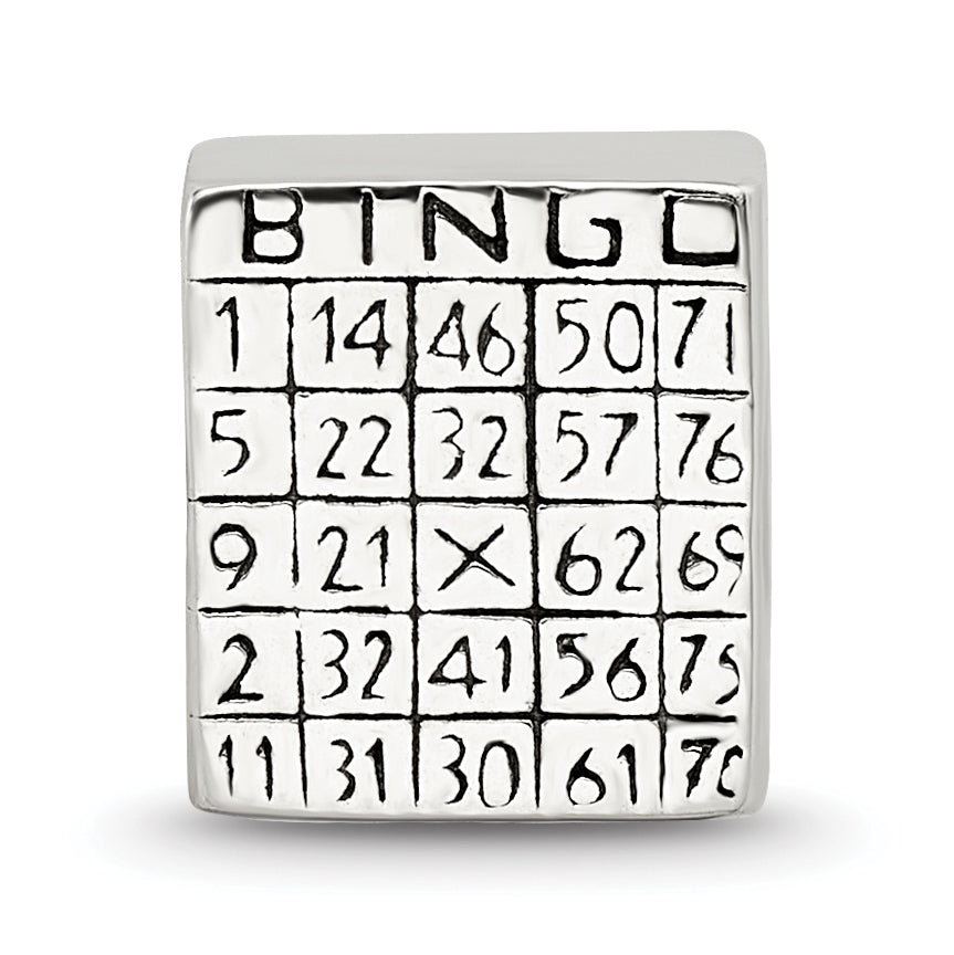 Sterling Silver 925 Bingo Card Bead with Antiqued Finish Solid