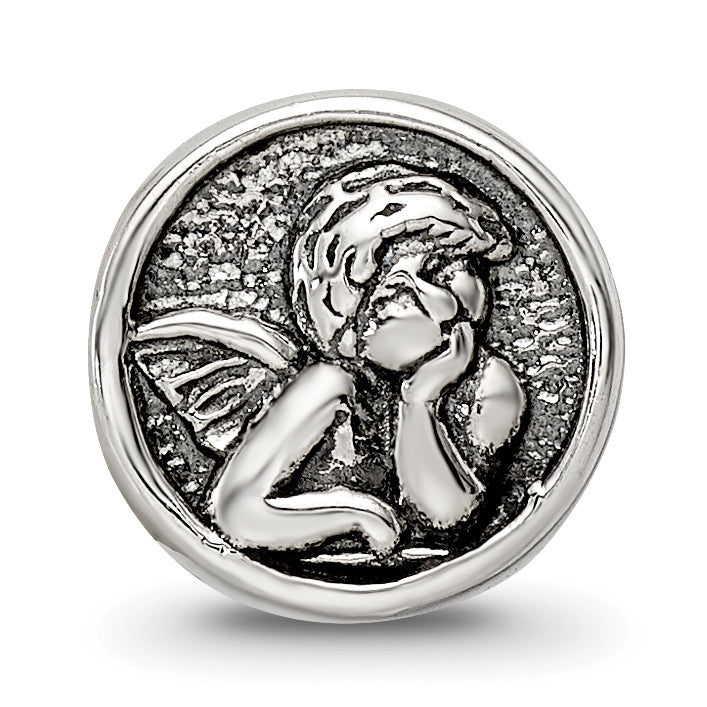 Sterling Silver 925 Angel Bead with Antiqued Finish Solid and Themed Design