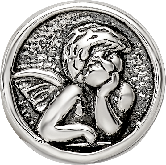 Sterling Silver 925 Angel Bead with Antiqued Finish Solid and Themed Design