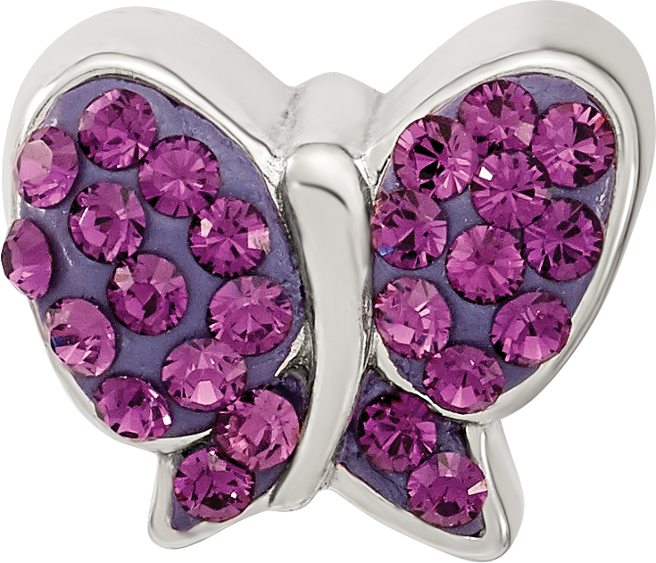 Sterling Silver 925 Crystal Butterfly Bead with Purple Preciosa Stone, Antiqued Finish