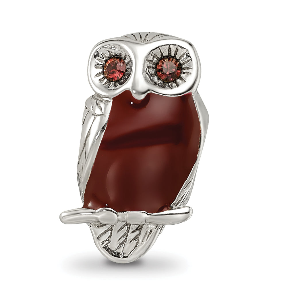 Sterling Silver 925 Wise Owl Bead with Brown Enamel Antiqued Finish