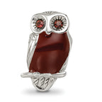 Sterling Silver 925 Wise Owl Bead with Brown Enamel Antiqued Finish
