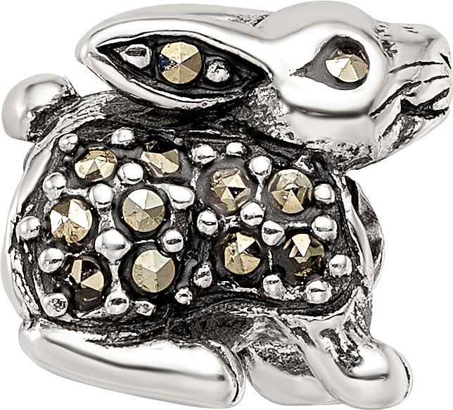 Sterling Silver 925 Marcasite Rabbit Bead Polished Solid Finish
