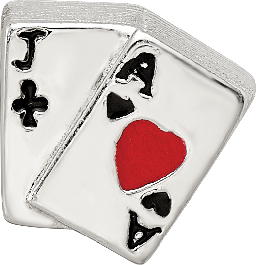 Sterling Silver 925 Enameled Blackjack Bead with Polished Finish Elegant Theme